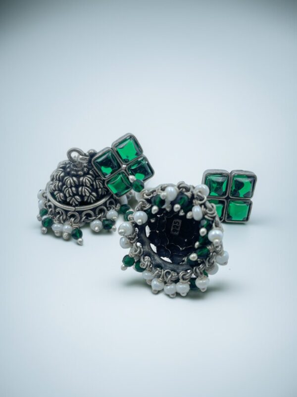 Opulent Floral Pearl Beaded Jhumka Earrings - Image 4