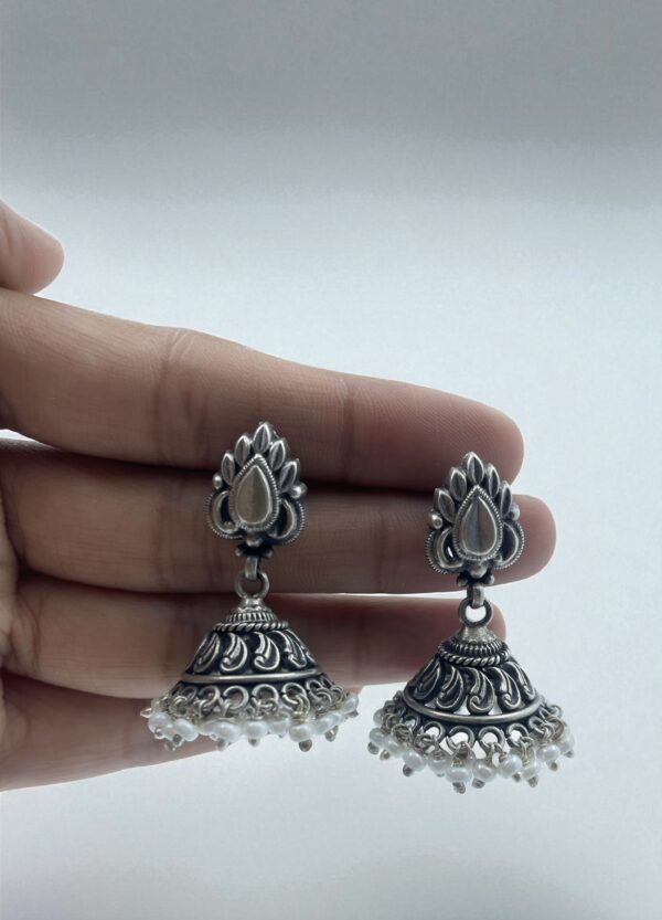 Pearl Temple Jhumka Earrings in 925 Silver