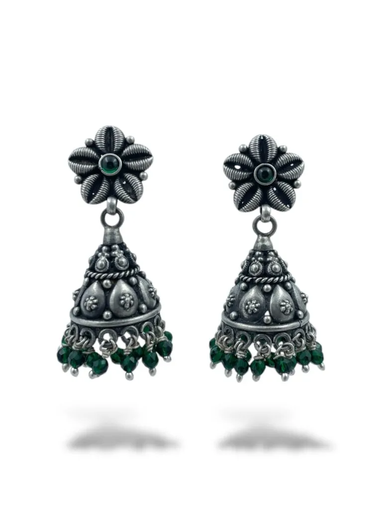 Get Emerald Bloom Jhumka Earrings