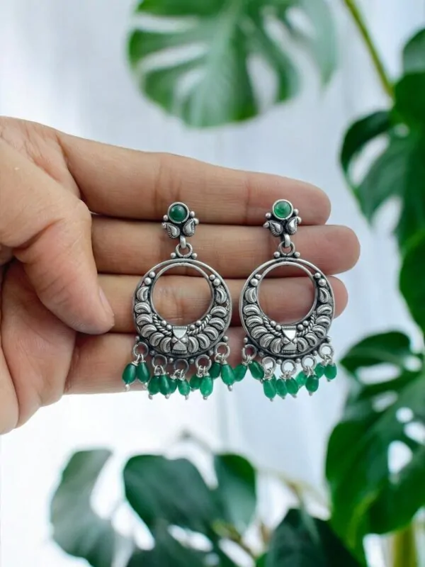 Dark Green Sage Drops Chandbali Earrings