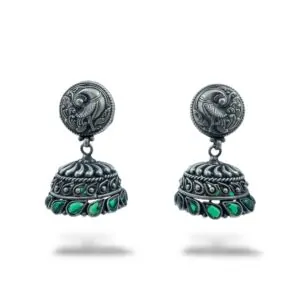 Peacock Circular Green Drop Jhumka Earrings