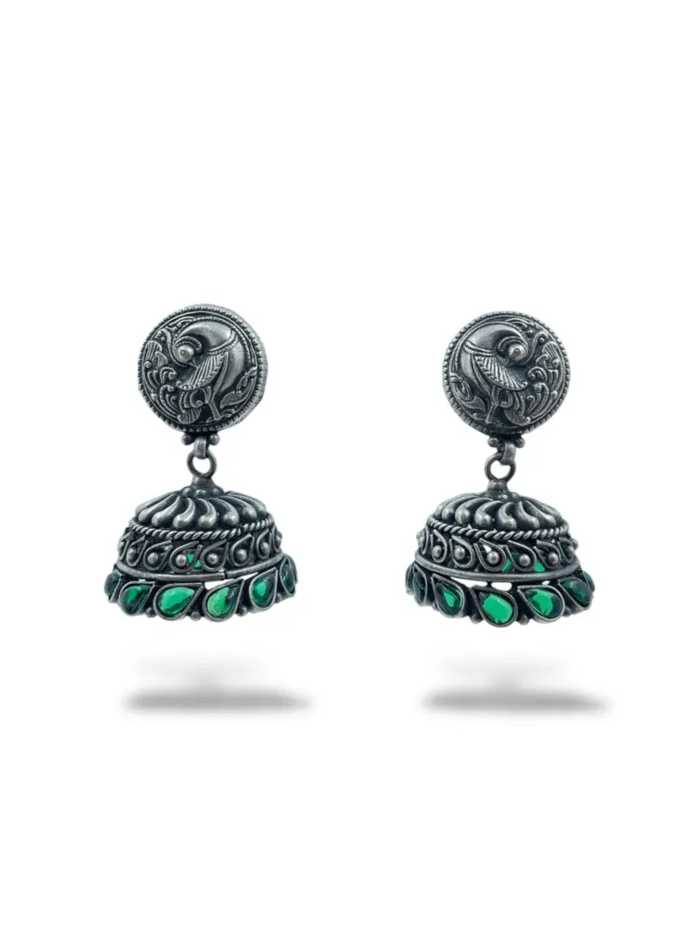 Peacock Circular Green Drop Jhumka Earrings